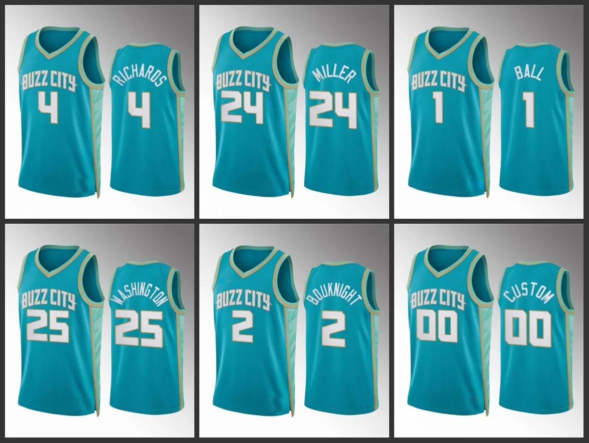 Charlotte''Hornets''Men LaMelo Ball P.J. Washington Nick Richards James Bouknight Brandon Miller Maillot personnalisé 2023-24 City''Teal''Edition