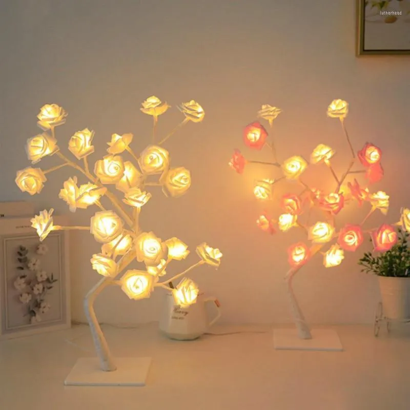 Nattlampor Energibesparande Vackra Rose Flower Tree Light Desktop Decoration Plastic LED LAPTACHABEL Party Supplies
