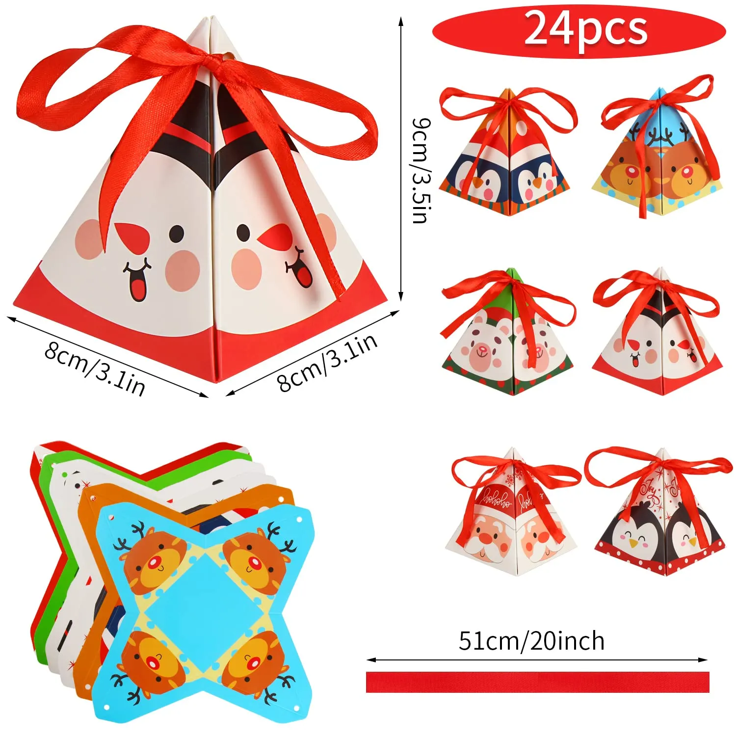 Christmas Decorations Candy Boxes 6 Styles Treat Gift Xmas Paper With Ribbon Triangle Sweet For Party Supplies Drop Delivery Ot4V9