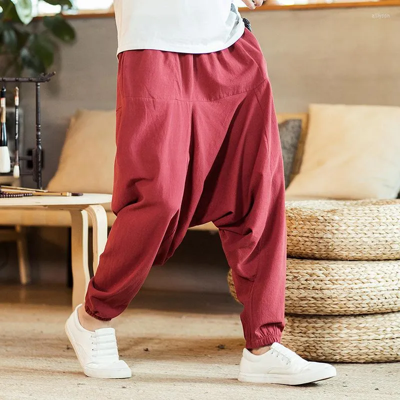 Actieve broek 5xl Men Yoga Pant Linnen Nepal Loose Harem zweetbroek Bloomers Running Jogger Fitness Gym Training Casual broek plus size