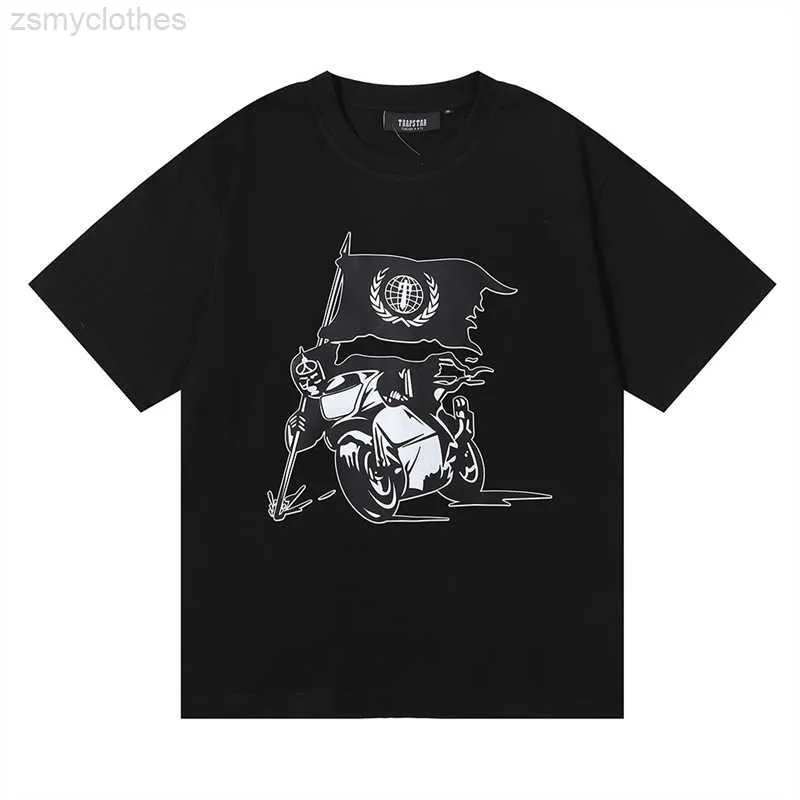 Мужские футболки Trapstar Ghost Rider Print Print Flag Flag Случайные футболки с короткими рукавами для мужчин и женщин