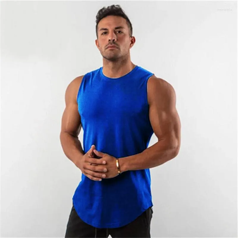 Heren tanktops merk mode running mesh snel droge top mannen ademende sportschool kleding bodybuilding singlets mouwloos fitnessvest