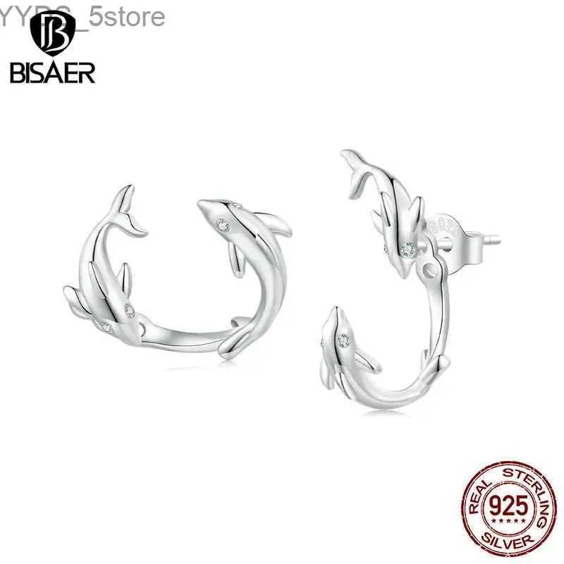 Stud Bisaer 925 Sterling Srebrne delfinowe kolczyki stadninowe Odłączane ucha Klip Platyna dla kobiety impreza biżuteria EFE922 YQ231107