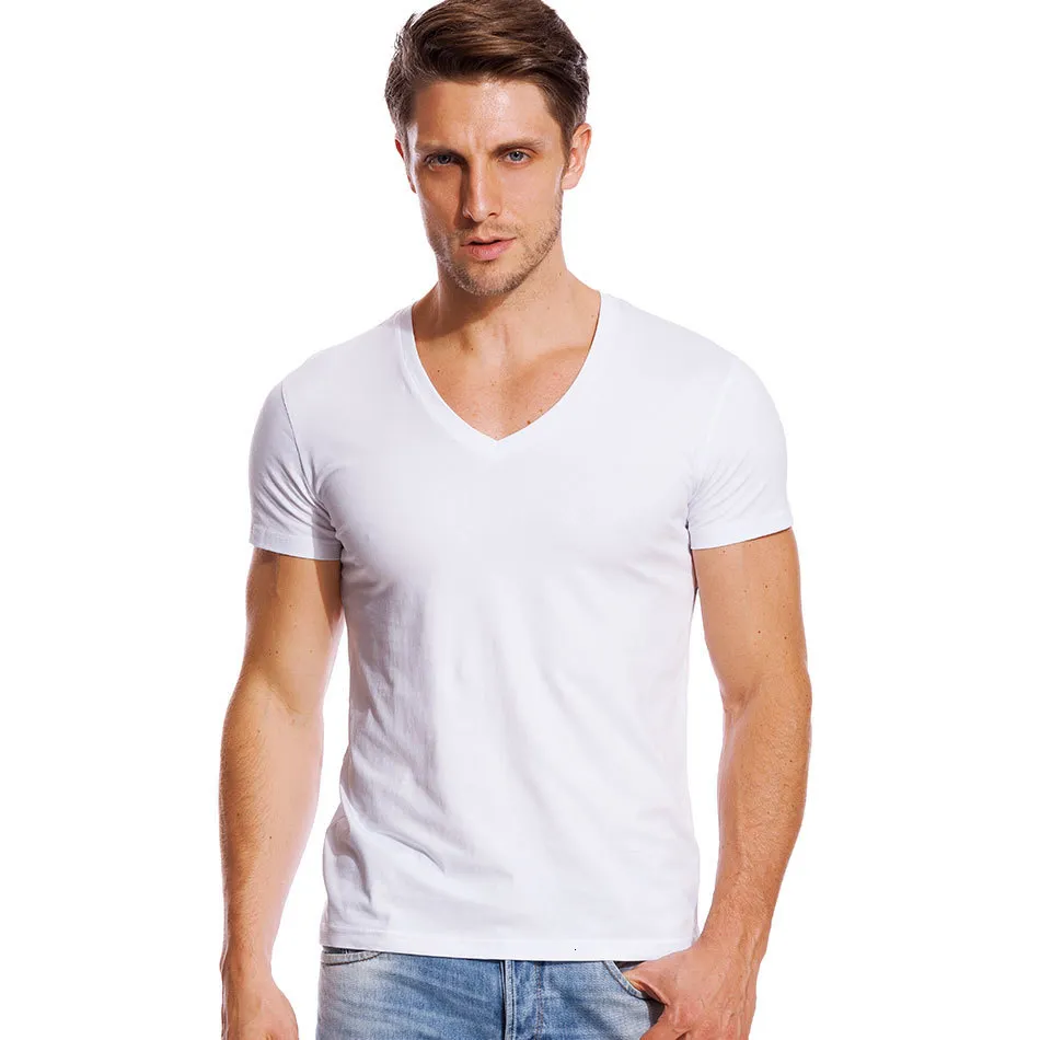 Wholesale Mens Deep V Neck T Shirt, Low Cut Wide Neckline, Cotton