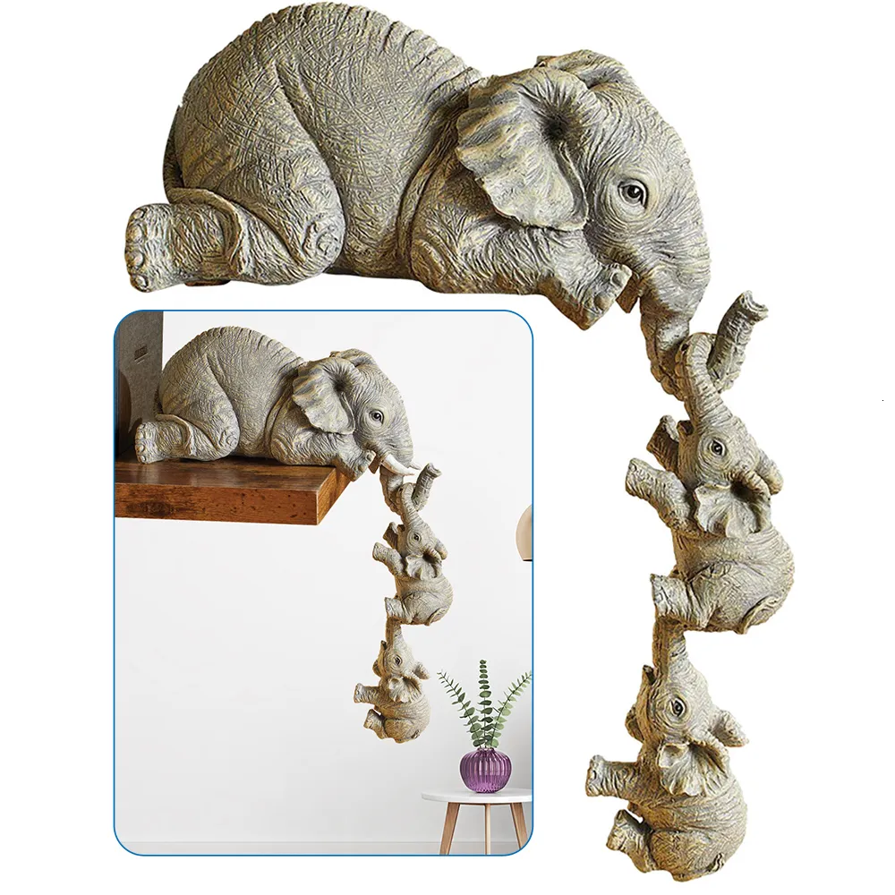 Decorative Objects Figurines 3 Elephant Mother Pendant 2 Baby Kawai Lucky Decoration Statue Resin Craft Home and Living Room Decoration 230406