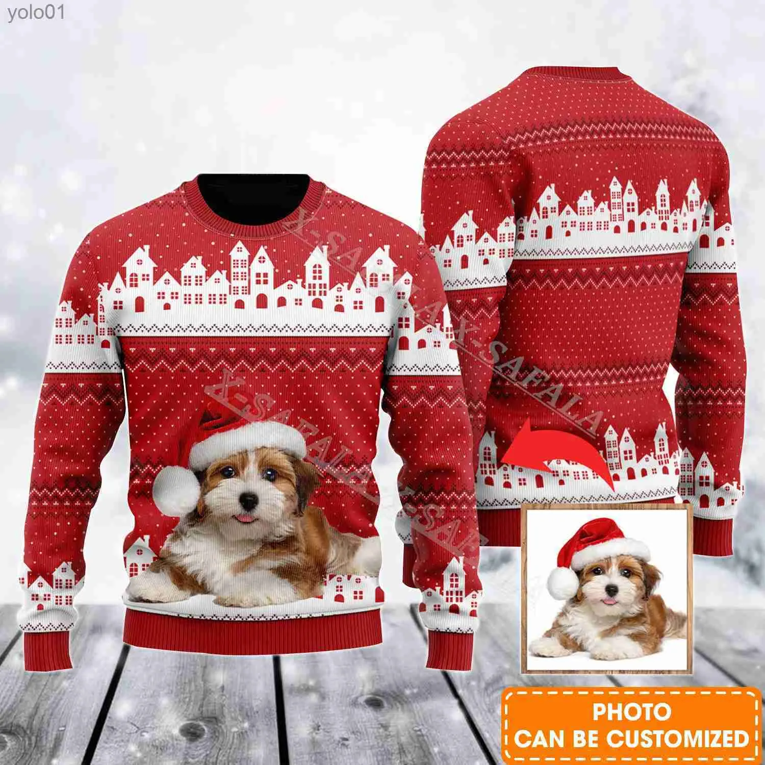 Swetery żeńskie pies domowy spersonalizowany 3D Drukuj brzydki świąteczny prezent na imprezę Sweter dla par unisex man pullover zimowy sweter z dzianiny-1l231107