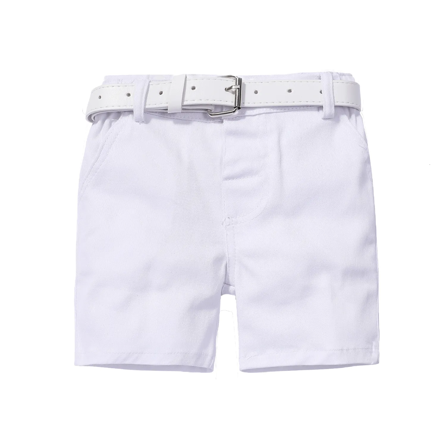 Shorts ly Born 1-6Y Boys Daily Shorts Fashion YellowWhite Shorts with Belt 2-piece Set Birthday Party Casual Set 230406