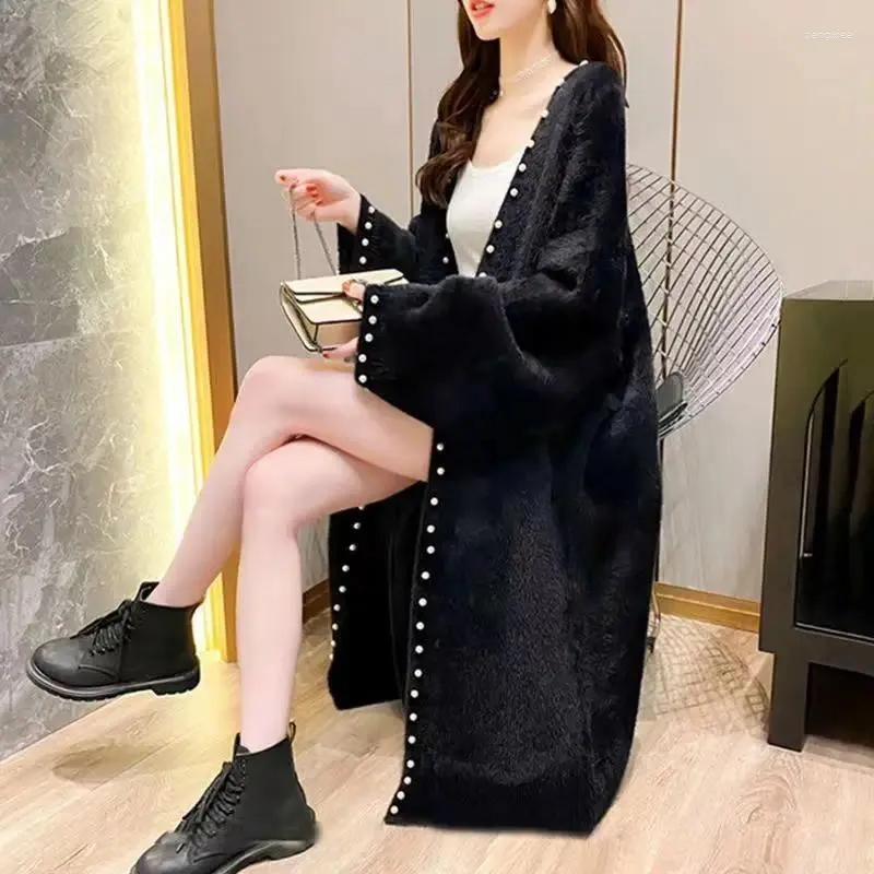 Women's Knits 2023 Autumn Winter Women Solid Color Long Knit Coats Female Loose Cardigan Jackets Ladies Oversized Sweater Outerwear W343