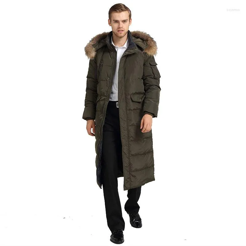 Men's Down 2023 Winter Jacket Long Over The Knee Hooded Thick Section Warm Park Detachable Collar Cold Coat 4XL