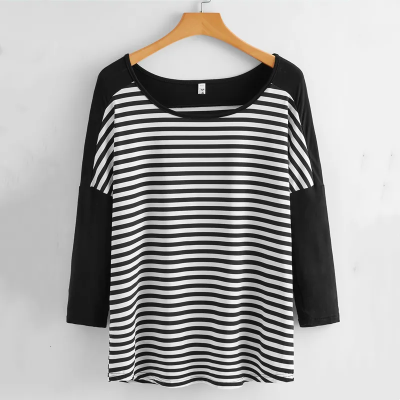 Women's T-Shirt Plus Size Casual Stripe Women's Long Sleeve Loose Drop Shoulder Spring Autumn Fashion Tuned Top Large 5XL 6XL 7XL 8XL 230407