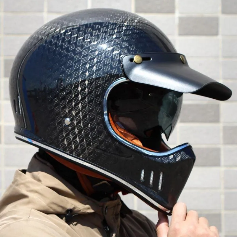 Motorcycle Helmets Carbon Fiber Helmet DOT Certified Retro Motocross Racing Men Riding Motorbike Full Face High QualityMotorcycle