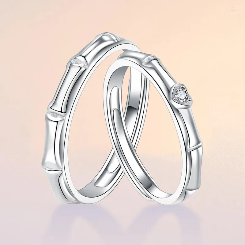 Cluster Rings Wholesale 925 Sterling Silver Ring Adjustable Bamboo Couple For Women Men Wedding Party Fine Jewelry Accessories Gifts