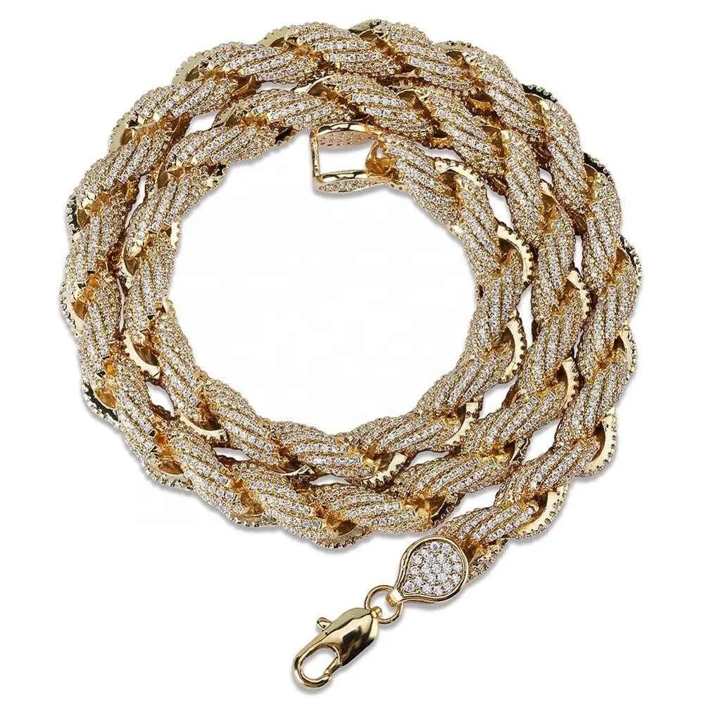 8mm Big Heavy Hiphop Ice Out Custom 24k Gold Rope Chain Necklaces Men