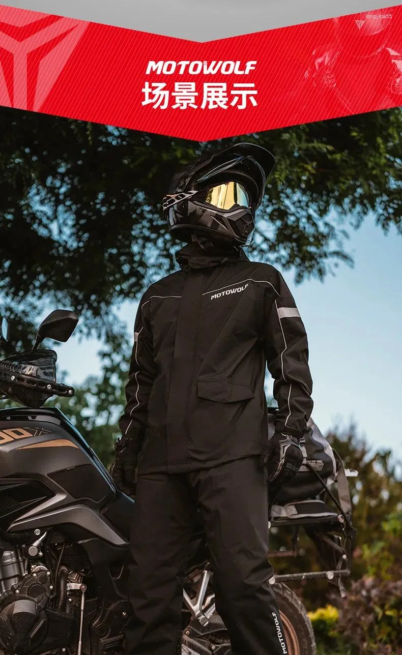 Raincoats Motowolf Motorcykel Vattentät regnrock Set Rider Reflective Rain Gear