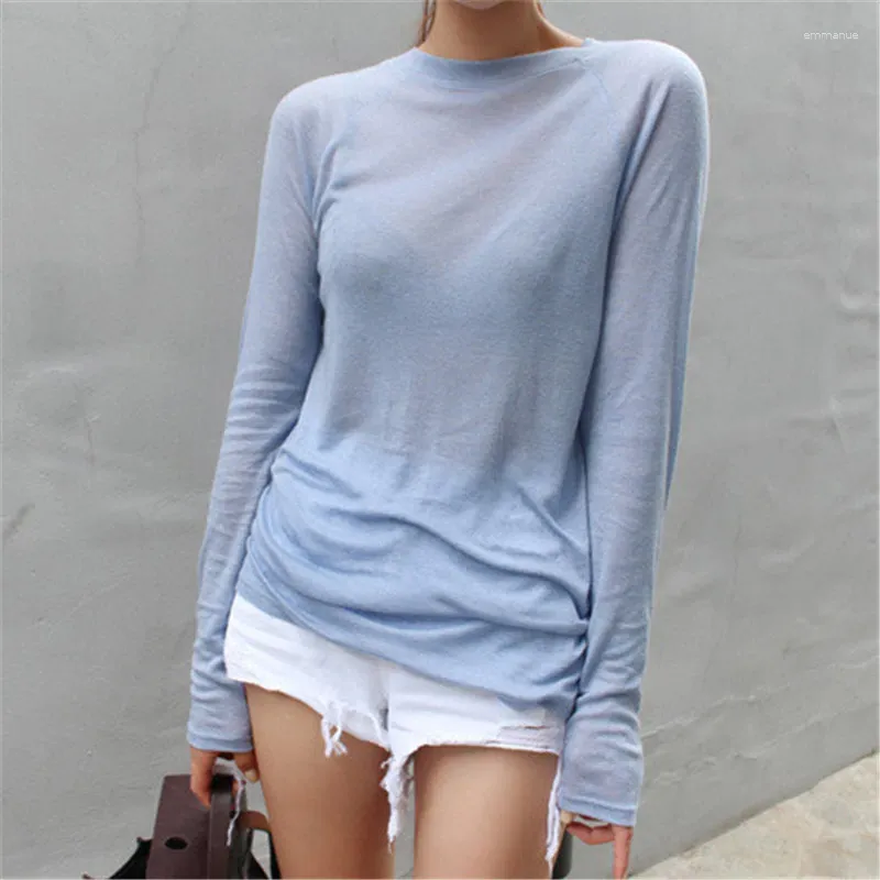 Women's T Shirts Sexy Shirt Women T-Shirt Casual Korean Style Thin Super Comfortable Long Sleeved Top See Through