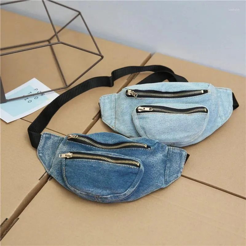 Bolsas de cintura Bolsa de mezclilla para mujeres Casual Fanny Pack Monederos y bolsos de teléfono Señoras Cinturón de pecho Bum Cross Body