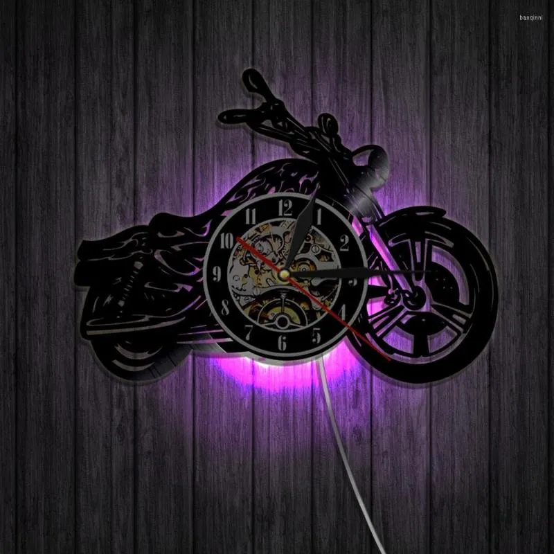 Wall Clocks Art Clock Vintage Motorcycle Record Home Nostalgia 12 Inch Decor