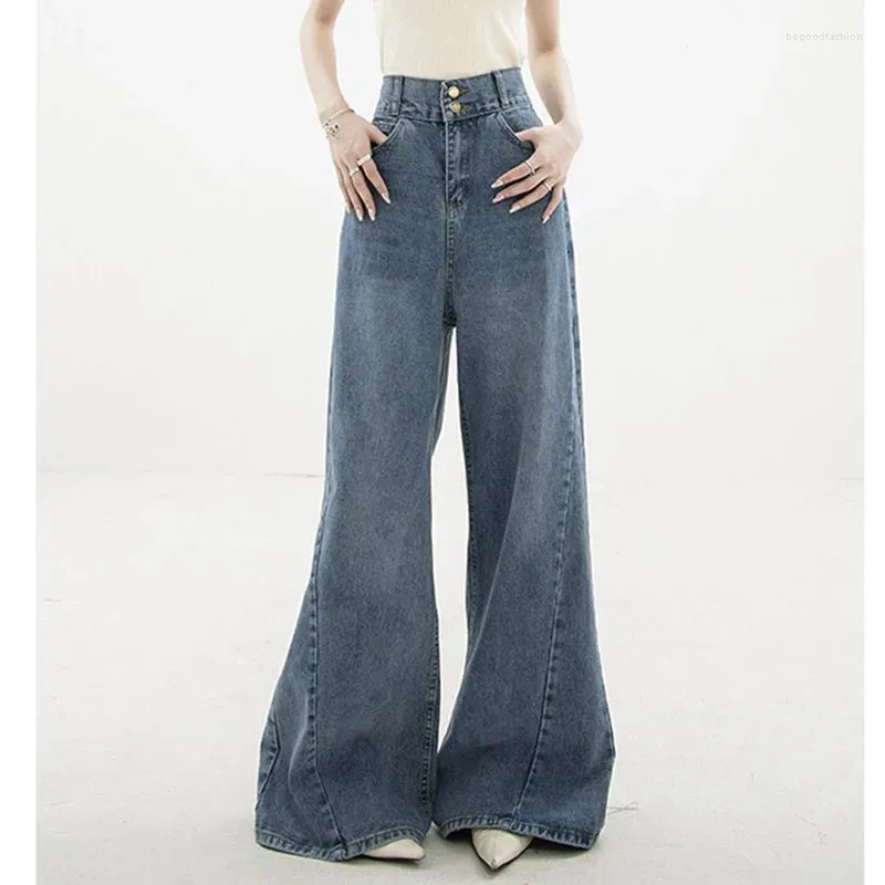 Women's Jeans WCFCX STUDIO Flare High Waist Loose Comfortable For Women Pants Fashion Boyfriend Style Denim Pant Baggy Trousers