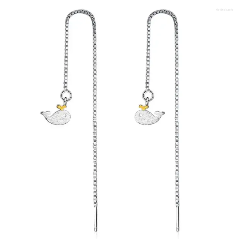 Boucles d'oreilles pendantes pour femmes, ligne d'oreille en forme de dauphin brossé, petite baleine, tendance, bijoux créatifs, SAE112