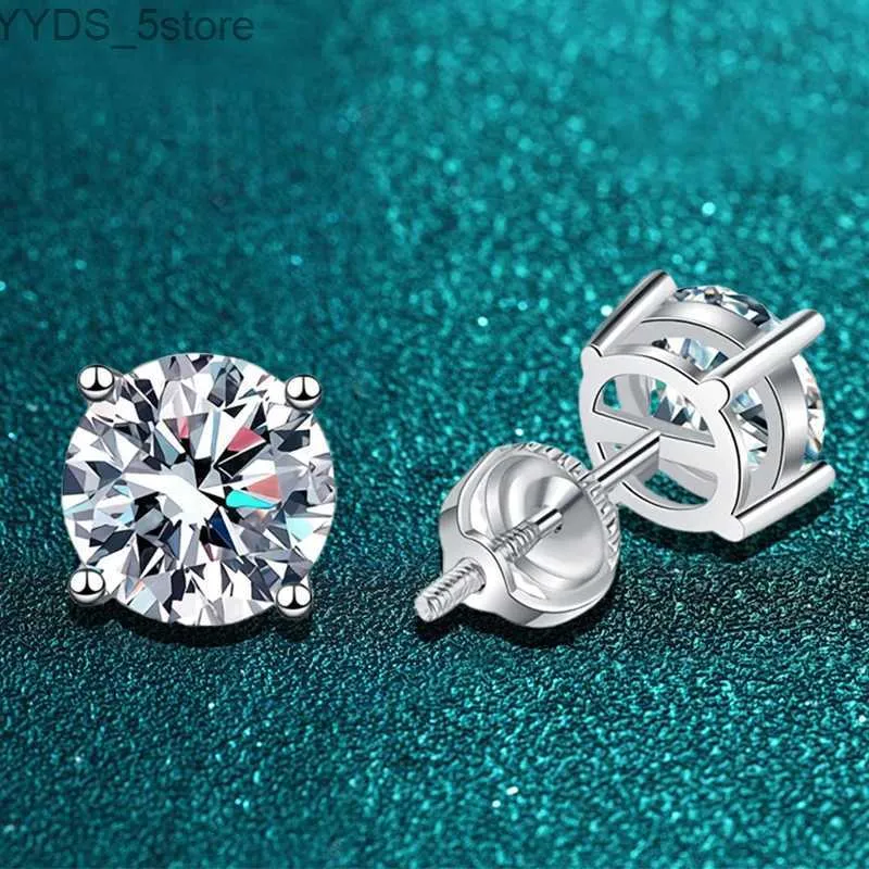 Stud 2 Carat Moissanite Brincos Studs para Mulheres Homens Rosca Ear Stud 925 Prata Sólida Com Ouro Branco Banhado Jóias YQ231107