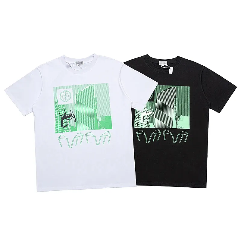 New Printing Lattice Cartoon Graffiti TEE Cotton Men Women O-Neck Black White T-Shirt Oversize Short Sleeve