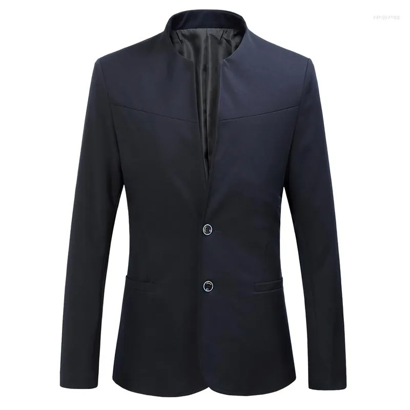 Men's Suits High Quality Blazer For Men British Style 7 Color Business Casual Middle-aged Fashion Gentleman Standing Collar Slim Suit Jacket