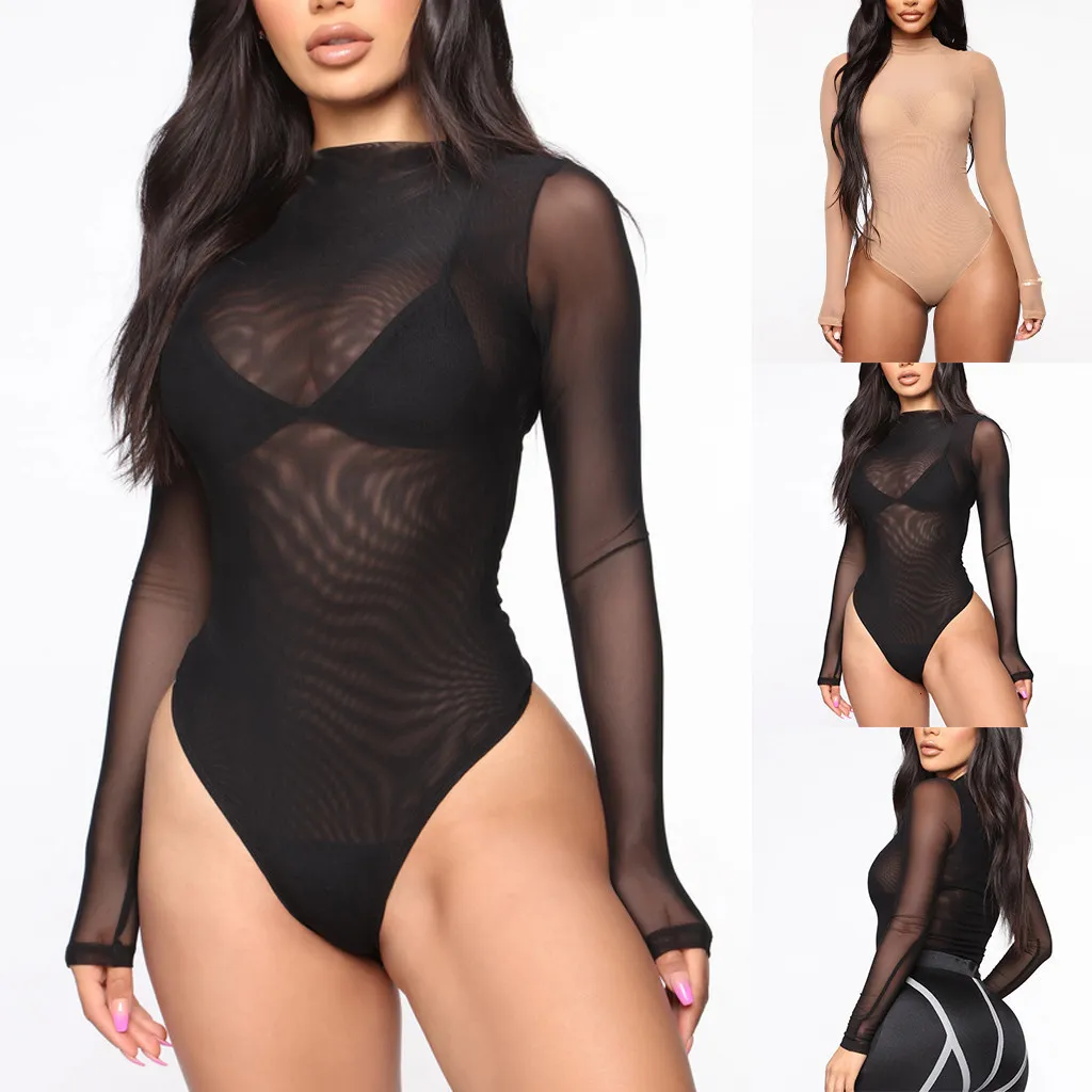 Damen Jumpsuits Strampler Lenceria Damen Mesh Teddy Strumpfhosen Transparente Unterwäsche Langarm Strumpfhosen Unterwäsche Nachtwäsche 230407