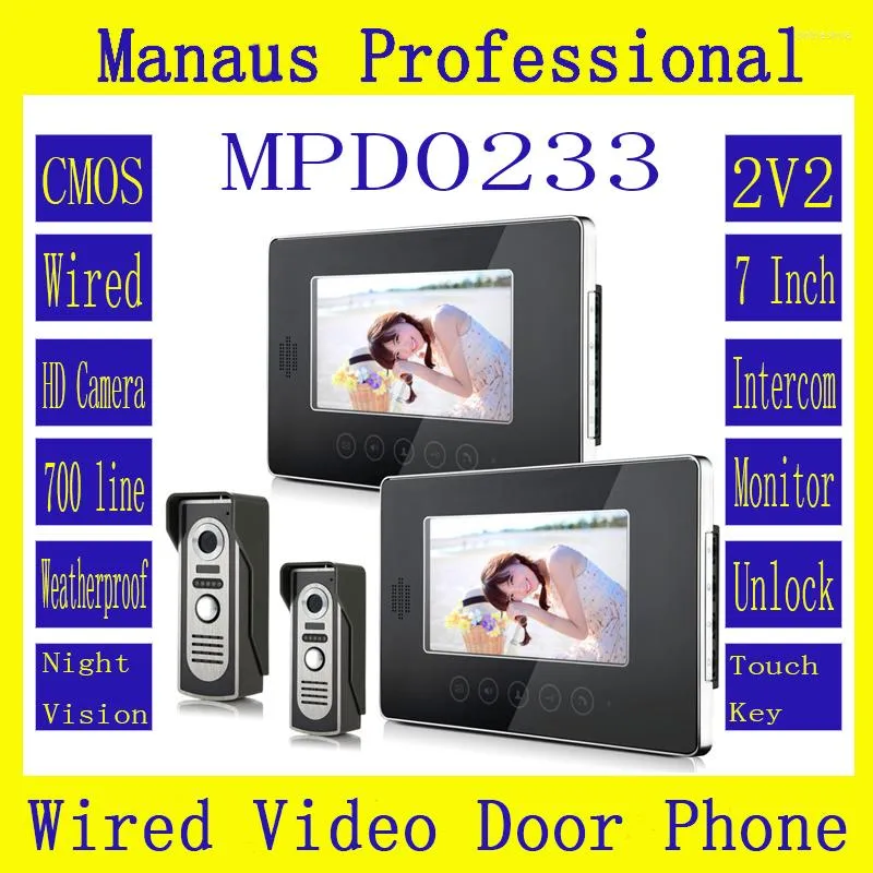 Video Door Phones 7 Inch Screen Keypad Display Intercom System D233b High Quality Wired Magnetic Lock Two To Doorphone Device