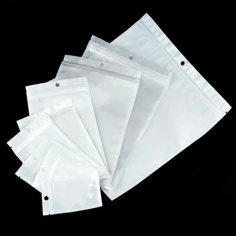 Sacchetti di plastica trasparenti e bianchi perlati Cerniera per imballaggio in poli OPP Chiusura a zip Confezioni per la vendita al dettaglio Borsa in PVC per custodia Hbhmw