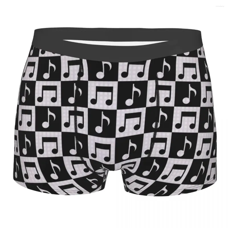 Underpants Cute Music Notes Men's Underwear Black And White Boxer Briefs Shorts Panties Breathable For Homme S-XXL