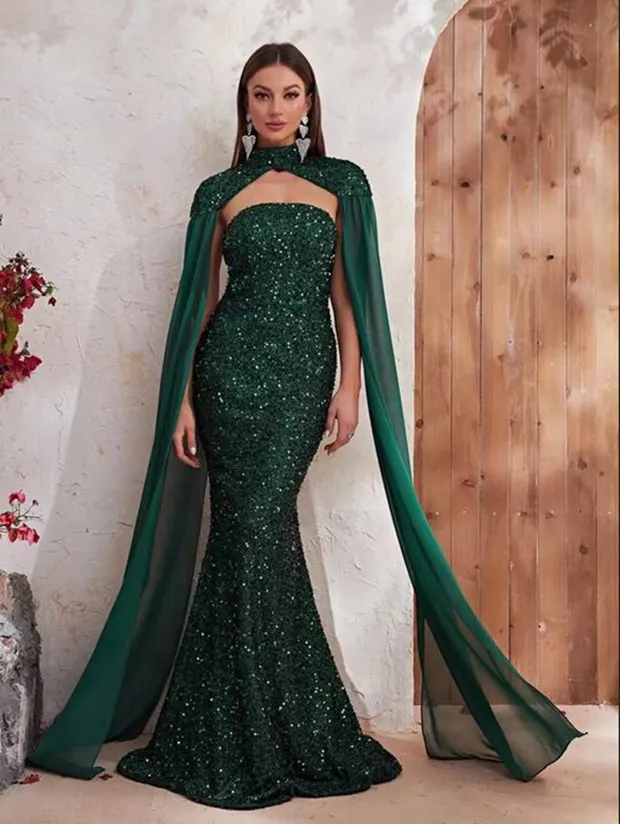 green emerald velvet dress Amazon Dark Green Dress main image 1