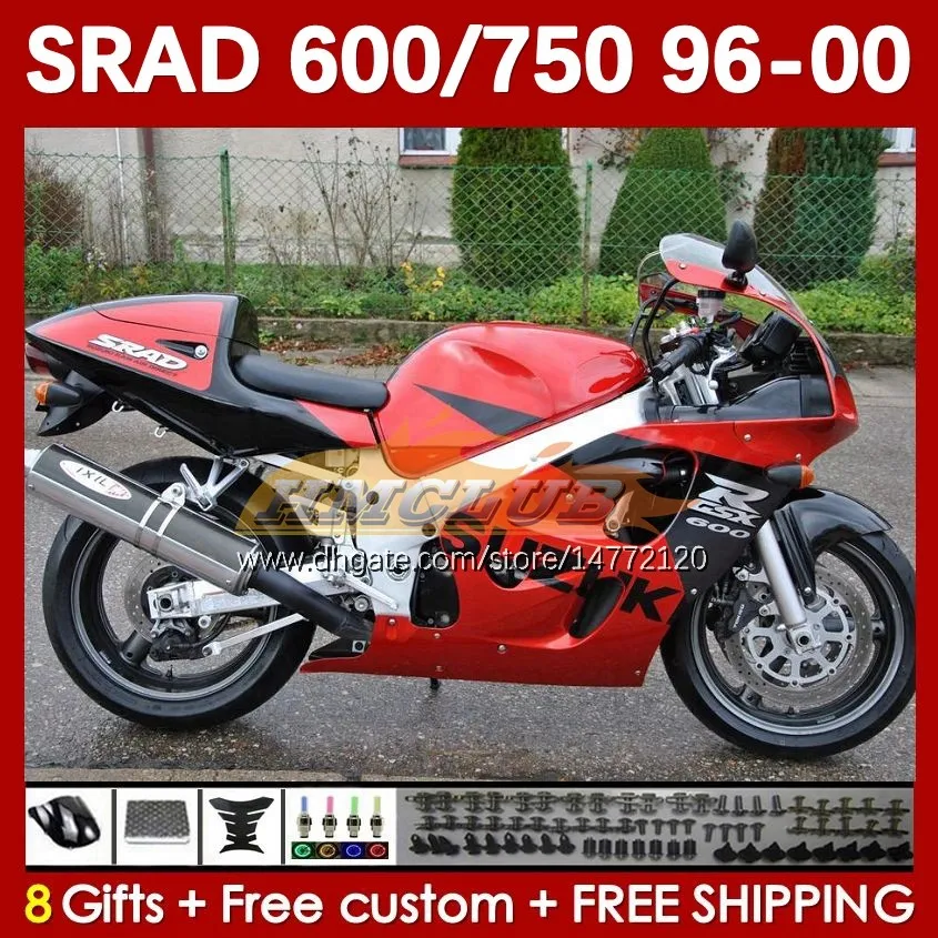 Motorcykelkroppar för Suzuki Srad GSXR600 GSXR750 1996 1997 1998 1999 2000 168NO.150 GSX-R750 GSXR-600 96-00 GSXR 750 600 CC 600CC 750CC 96 97 98 99 00 FAIRING RED CANDY