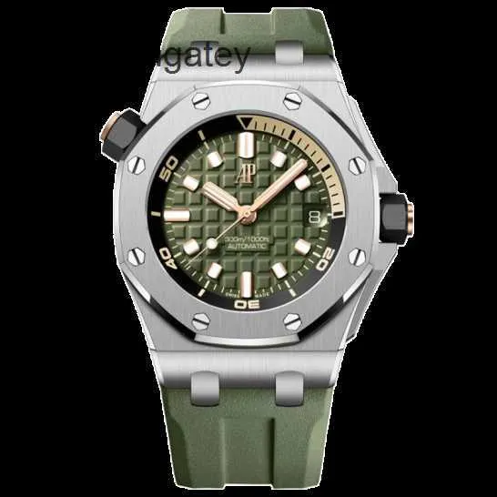 Ap Swiss Montres de luxe Epic Royal Oak Offshore Series Ceinture en caoutchouc en acier de précision Machine automatique 15720ST Montre de luxe d'occasion 15720STOOA052CA01 Vert P AW0A