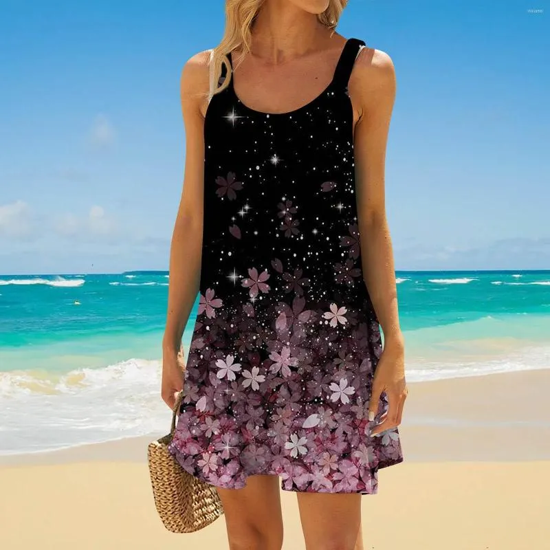 Casual jurken Bloemen vrouwen printjurk midi boho sexy zonnebloem riem strand Boheemse mouwloze feest zoom zonsondergang zomer