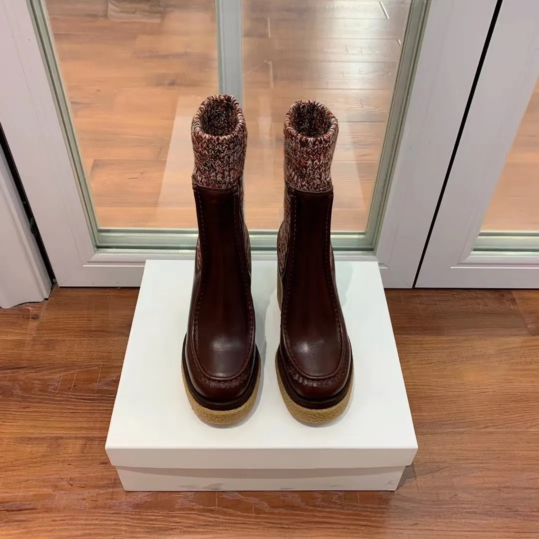 Tan Jamie Sock Cuff enkellaars ontwerper 100 echt leer Chelsea laarzen dames enkellaarsjes met hak 100 mm dames luxe runway schoenen teenblok hakken