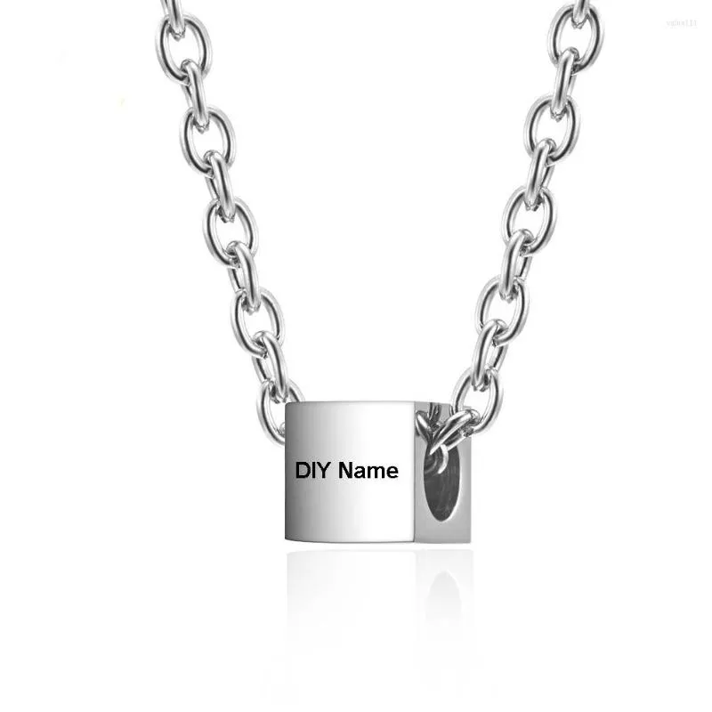 Pendentif Colliers Simple Géométrique Carré Nom Personnalisé DIY Chaîne En Acier Inoxydable Avec 24 Pouces Pour Hommes Cadeau D'anniversaire