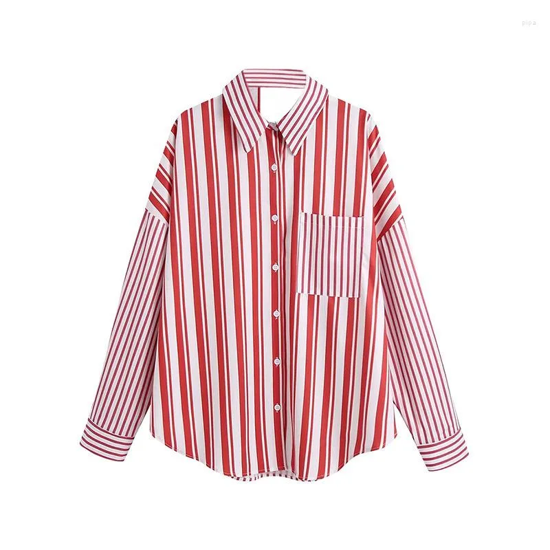 Women's Polos 2023 Fall Clothing European And American Style Retro Striped Printed Shirt Fashion Casual All-match Loose
