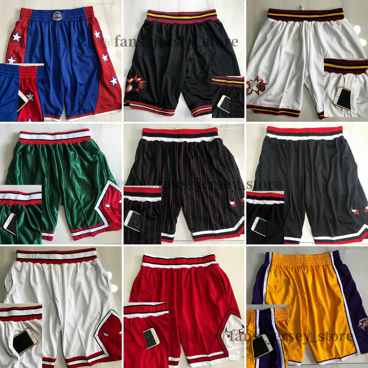 Short de basket-ball à porter avec poche sur le côté, grand visage, pantalon de survêtement pour hommes, style de mode, maille rétro, bonne qualité, court, bleu, noir, rouge
