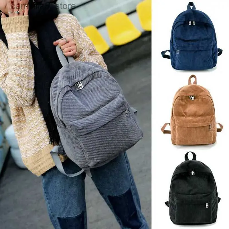 Backpacks 2019 Casual Womens Girls Velvet Corduroy Backpacks Preppy Style Solid Color Girl School Travel Rucksacks Fashion Backpacks Q231108