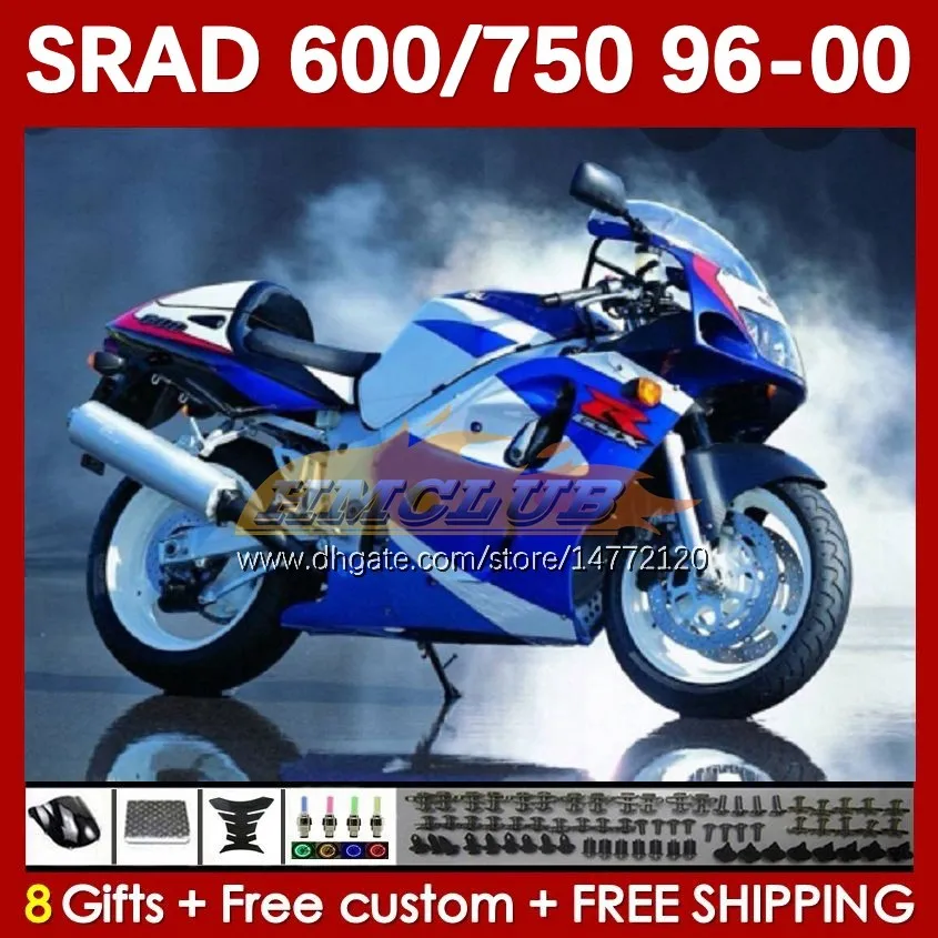 Motorcykelkroppar för Suzuki Srad GSXR600 GSXR750 1996 1997 1998 1999 2000 168NO.149 GSX-R750 GSXR-600 96-00 GSXR 750 600 CC 600CC 750CC 96 97 98 99 00 FAIRING Blue Factory Factory Factory