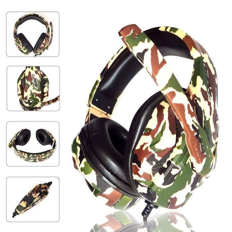 Game Headset PS4 Handle PUBG Gaming Camouflage Mönster hörlurar med Mute Switch -mikrofon