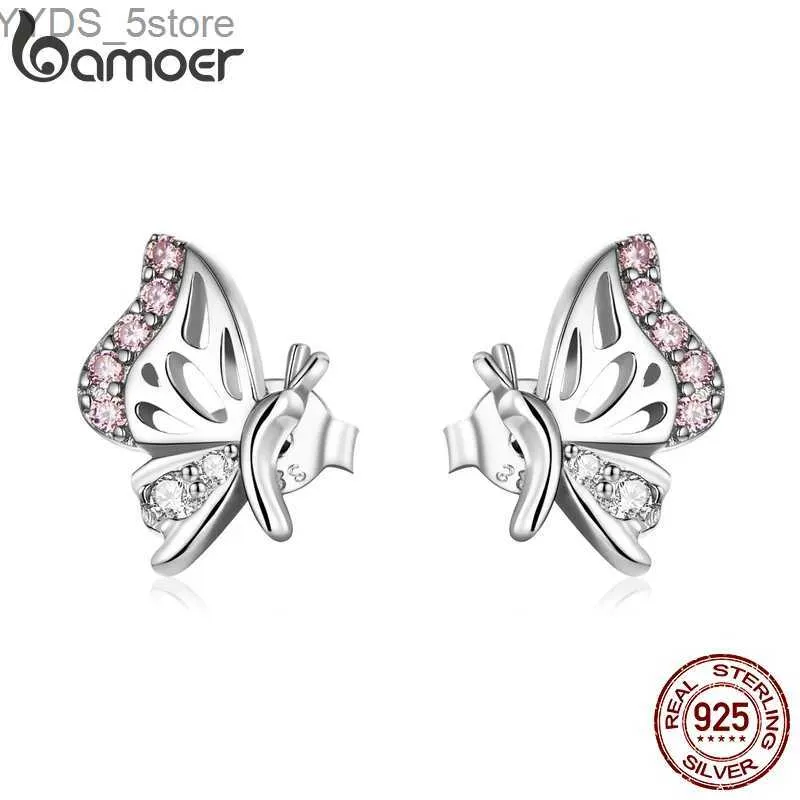 Stud bamoer 925 Sterling Silver Delicate Butterfly Stud Brincos para Mulheres Banhado Platinum Piercing Orelhas Jóias Presente de Casamento YQ231107