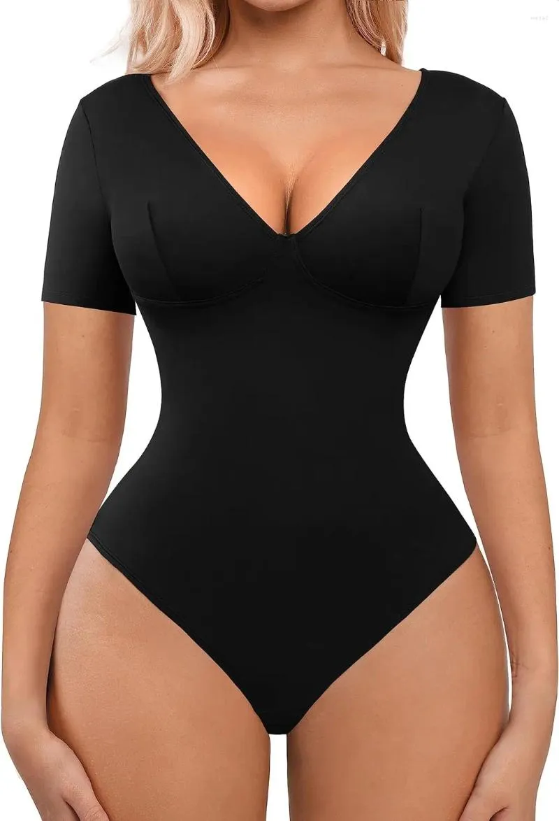 Womens Tummy Control Plunging Neckline Bodysuit With V/Scoop Neck Shirt  Short/Long Sleeve, Slim Fit For Going Out From Weilad, $25.1