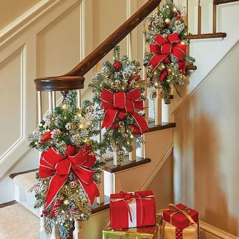 Decorações de Natal Guirlanda de Natal para porta da frente de Natal, janelas, escadas, guirlandas de 16 polegadas, acabamento de escada, decoração de férias de Natal