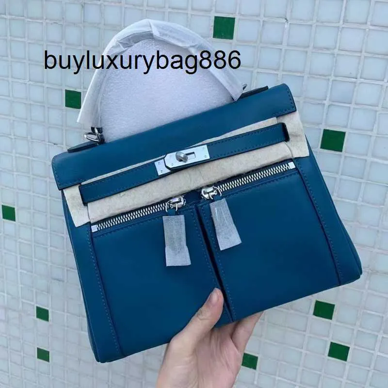 Luxury Handbags Lakis 32cm Swift Leather 2023 New Genuine Leather Women's Bag with Double Pocket Zipper Handheld One Shoulder Diagonal Cross Fashion Button