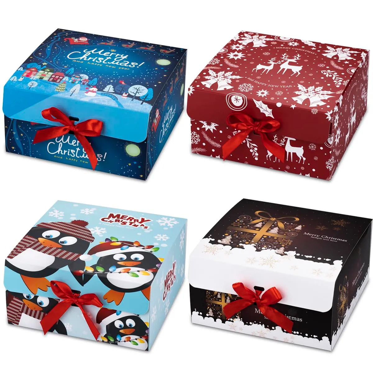 Christmas Decorations Gift Boxes With Lids Boxesand Red Ribbon Themed Pattern Small For Presents Gifts Easy Assemble Drop Delivery Ottdf