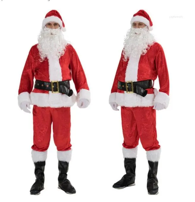 Męskie dresy 5pcs Zestaw Bożego Narodzenia Świętego Mikołaja Kostium fantazyjna sukienka dla dorosłych mężczyzn Cosplay czerwony strój garnitur plus rozmiar S-3xl