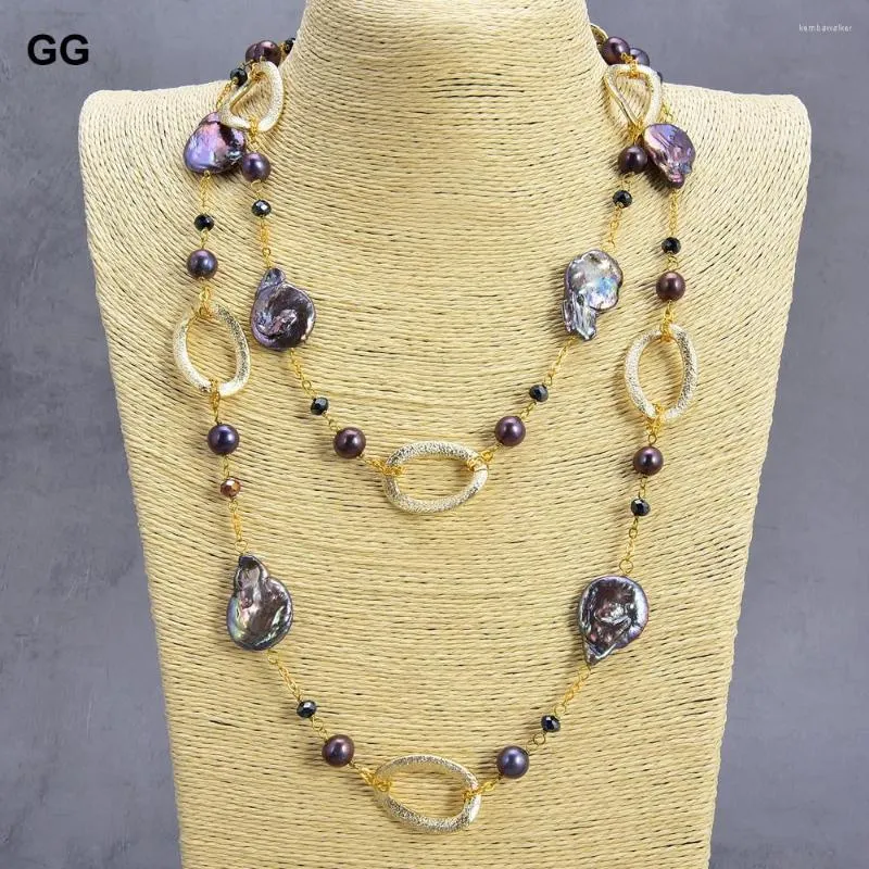Hänge halsband guaiguai smycken naturlig pärla 46 "keshi svart kristallkedja halsband