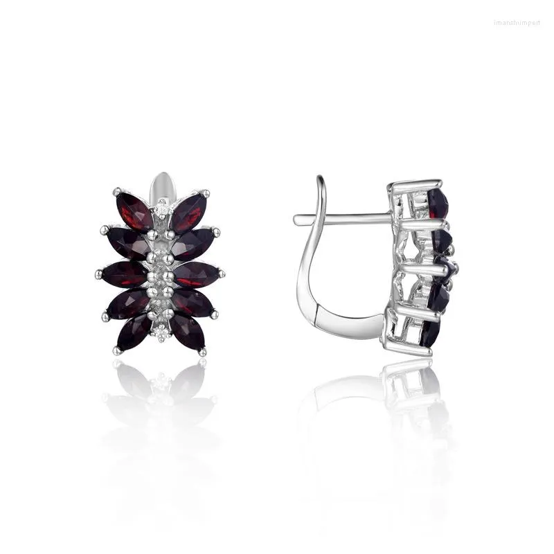 Hoop Earrings Genuine Real Jewels Straight Natural Stone Personalized S925 Silver Inlaid Garnet Earstuds High Quality