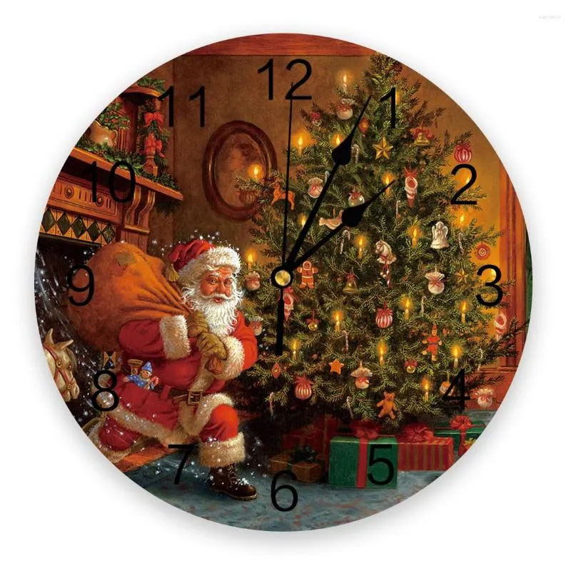 Orologi da parete Babbo Natale che fa regali Orologio rotondo Decorazioni per la casa creative Soggiorno Orologio da appendere con ago al quarzo